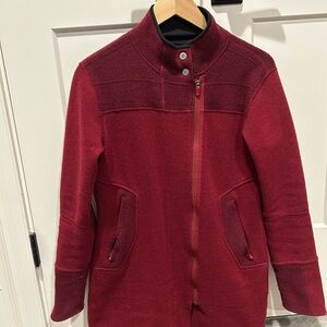 Women's Zip Front Knit Coatigan in Deep Wine Red